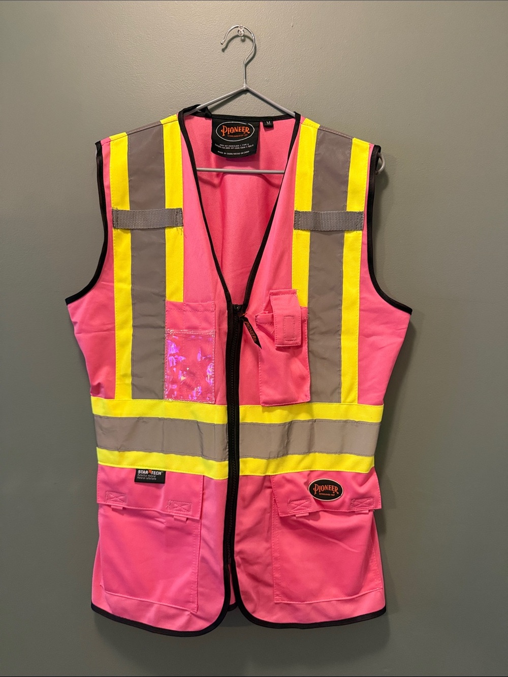 PIONEER Pink Safety Vest with Yellow Reflective Stripes